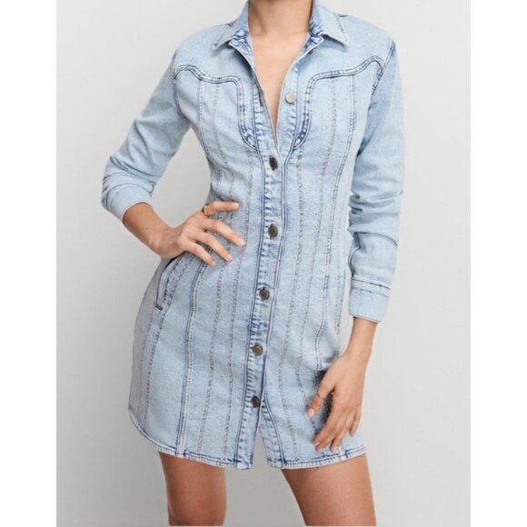 Good American x Dolly Parton Dresses & Skirts - Good American x Dolly Parton Denim Long Sleeve Dress Womens Sz M Coquette NWT